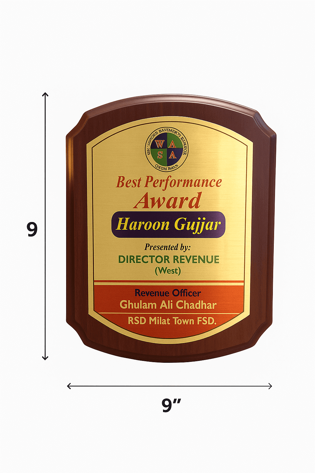 Golden Floral Edge Wooden Shield Custom Award Shields Wooden Award Shield Printing Golden Floral Edge Shield 9x9 inch Click To Print Award Shields